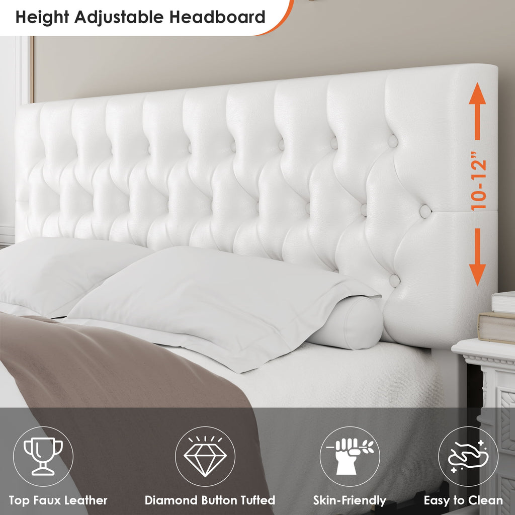 King White Faux Leather Upholstered Storage Bed Frame with 4 Drawers H867