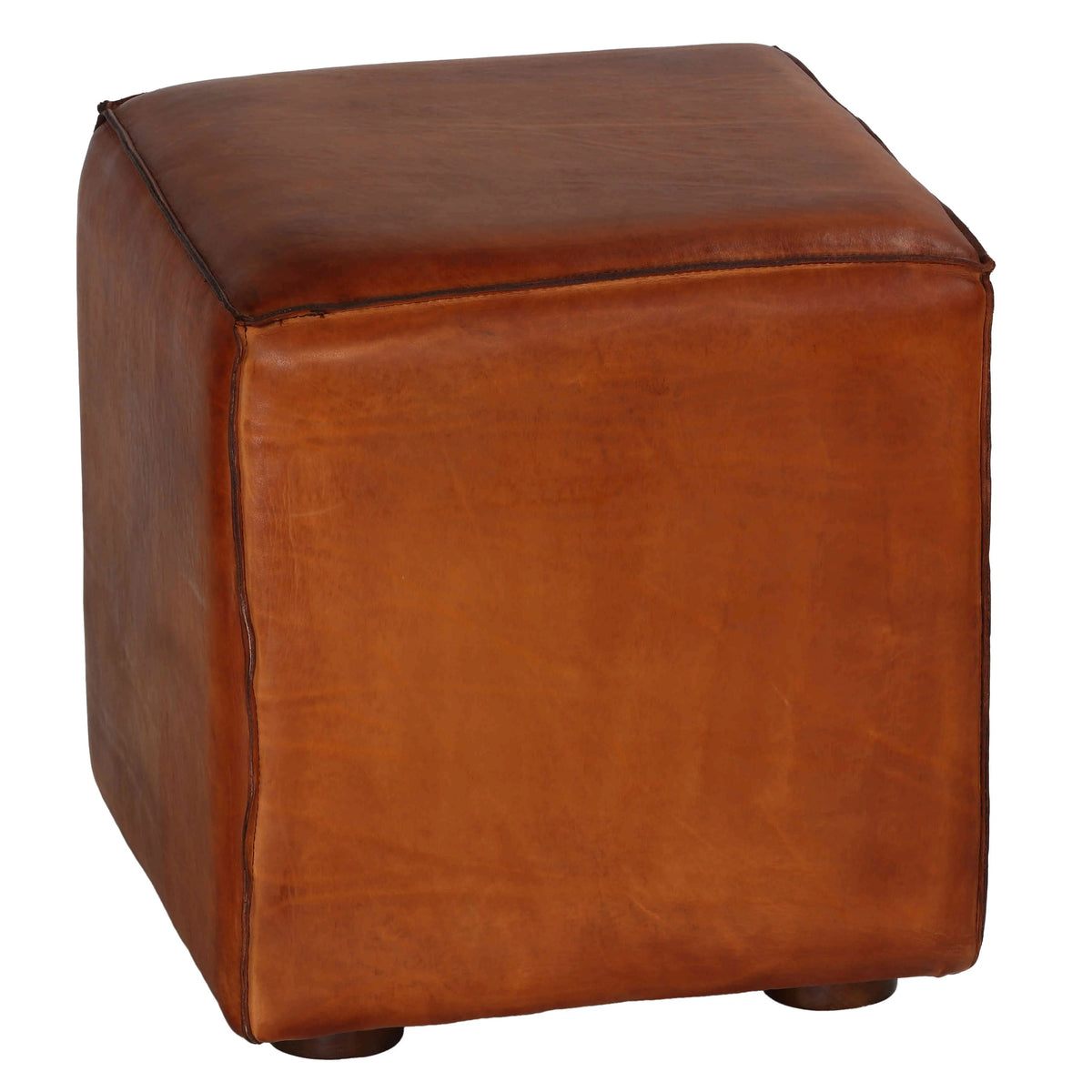 Saddle Brown Genuine Leather Cube Ottoman F39310