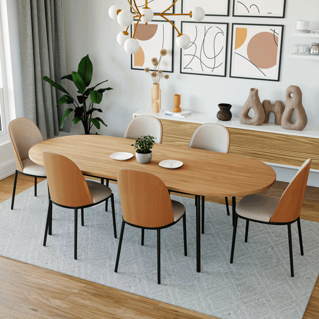 83" Oval Dining Table with MDF Top and Black Steel Legs P33152
