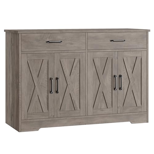 Black Rustic Brown Buffet Cabinet with Drawers and Shelves P889
