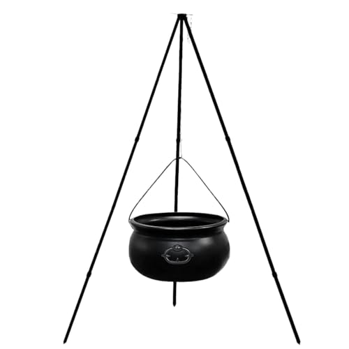 Black Plastic Cauldron with Light on Tripod Stand N3800