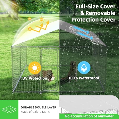 7.8x7.8 ft Outdoor Heavy Duty Dog Kennel with Waterproof Cover Roof and Security Lock N15997
