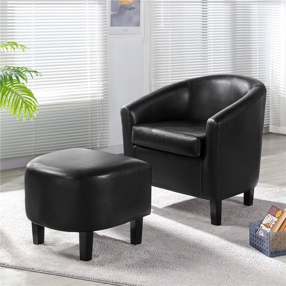Black Faux Leather Accent Chair and Ottoman Set K384234