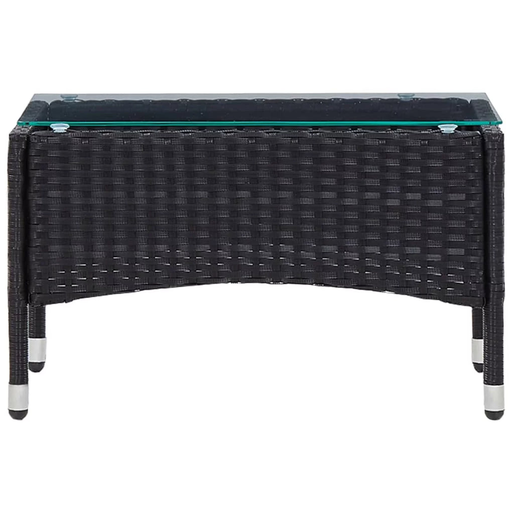 Black Poly Rattan Glass Tabletop Side Table S5076