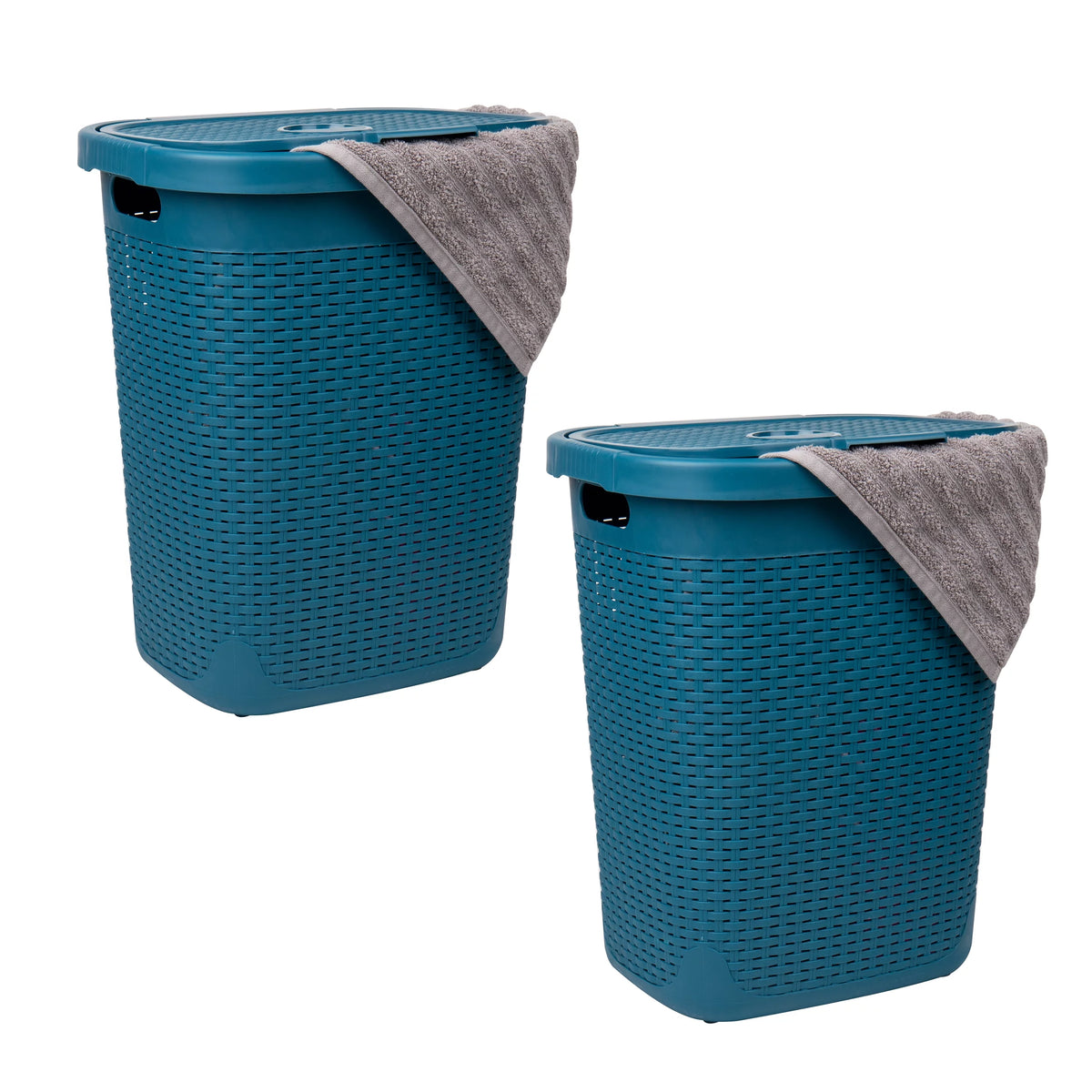 50L Slim Laundry Hamper with Lid, Set of 2, Blue T835