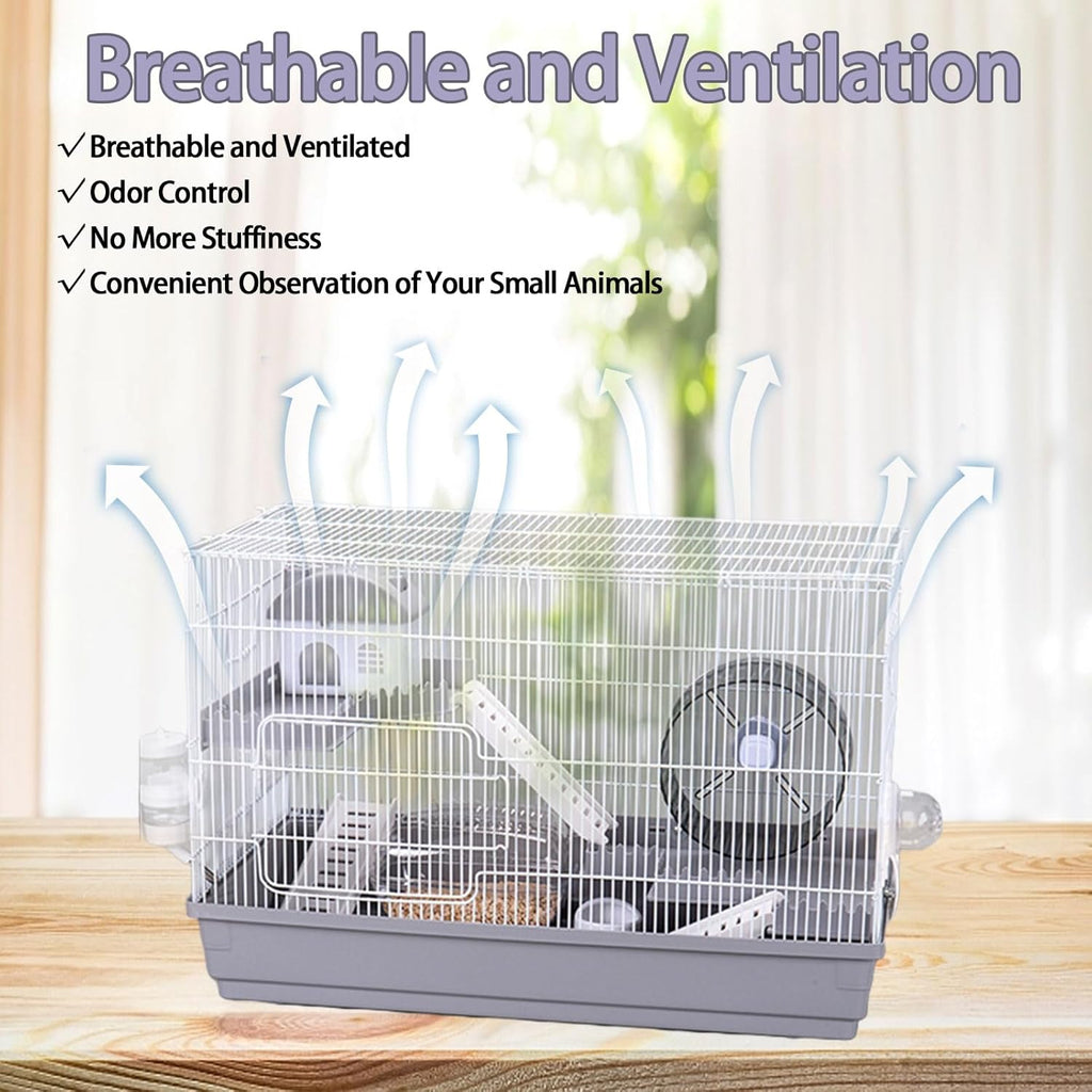 Large 3-Levels Grey Hamster Cage with Accessories J550