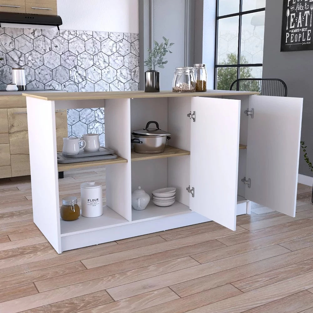 Light Oak White Kitchen Island with Four Open Shelves T62486