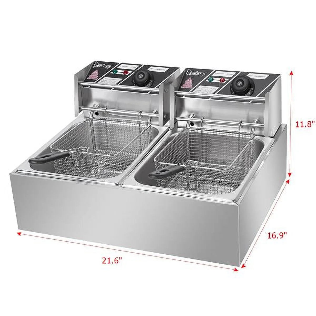 Stainless steel double-cylinder electric countertop deep fryer 12.7QT 12L 5000W X8291