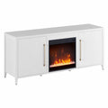 White Rectangular TV Stand with Fireplace U9089