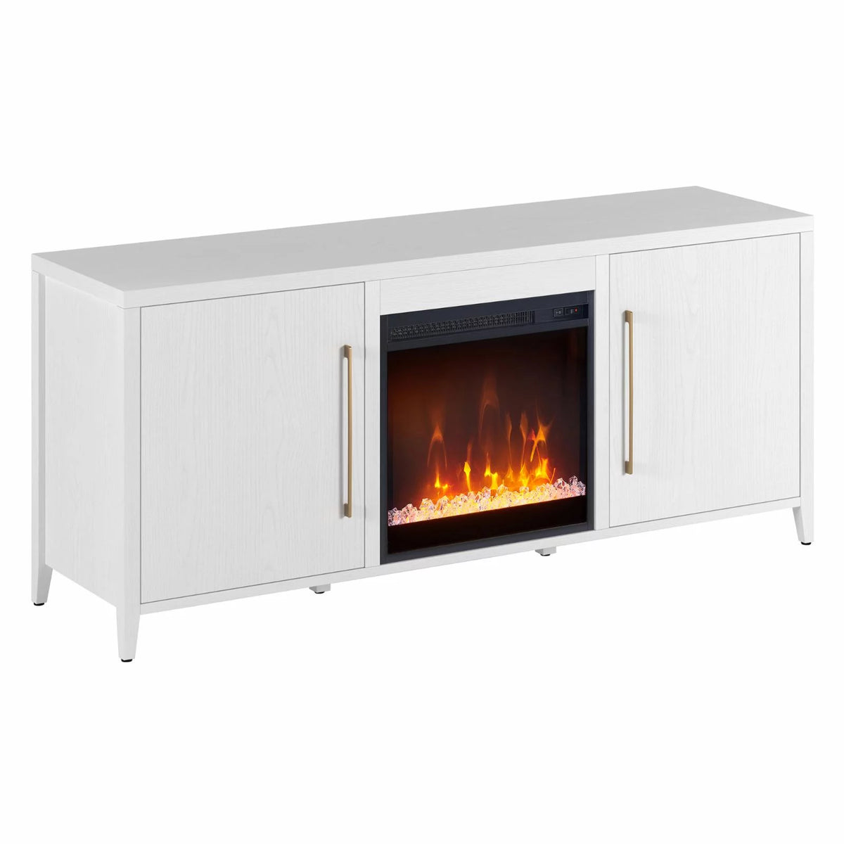 White Rectangular TV Stand with Fireplace U9089