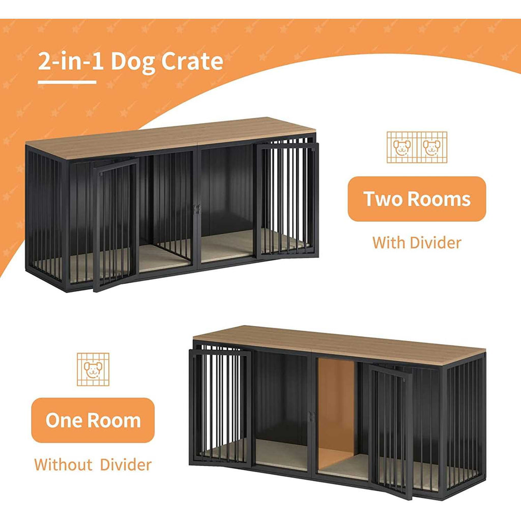 Large Wooden Dog Crate Furniture with Double Doors J4721