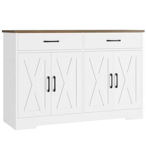 Black Rustic Brown Buffet Cabinet with Drawers and Shelves P889