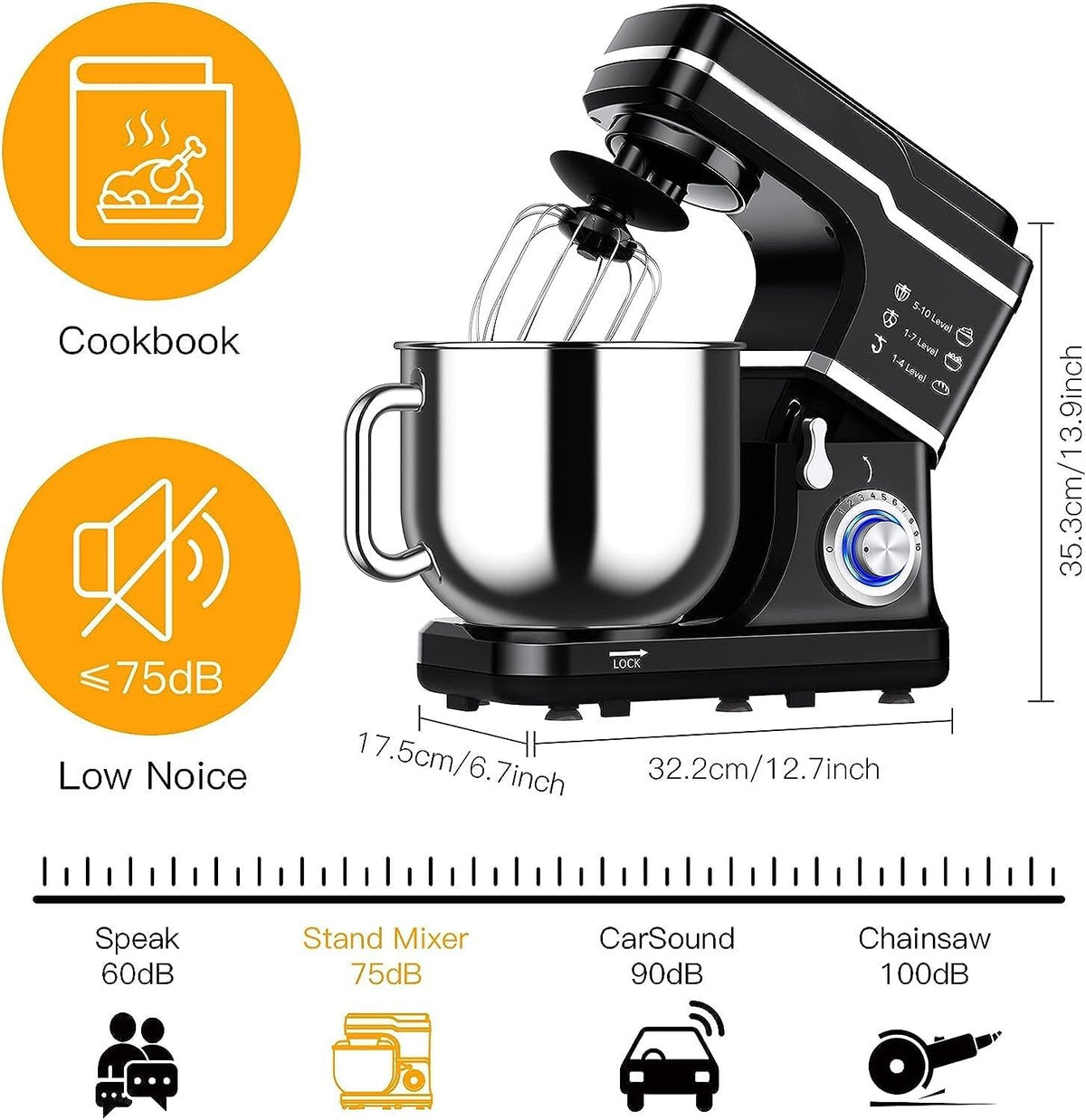 7.5 Qt 660W 10-Speed Tilt-Head Stand Mixer with Stainless Steel Bowl B8821