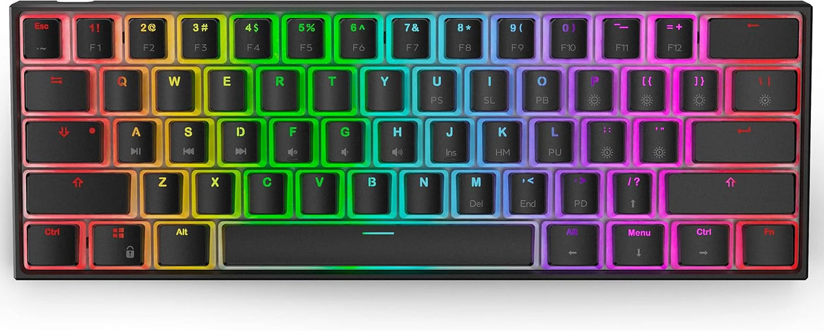 60% Mechanical Gaming Keyboard with PBT Pudding Keycap, RGB Backlit Hot Swappable Type-C 61Key Ultra-Compact Black W2523