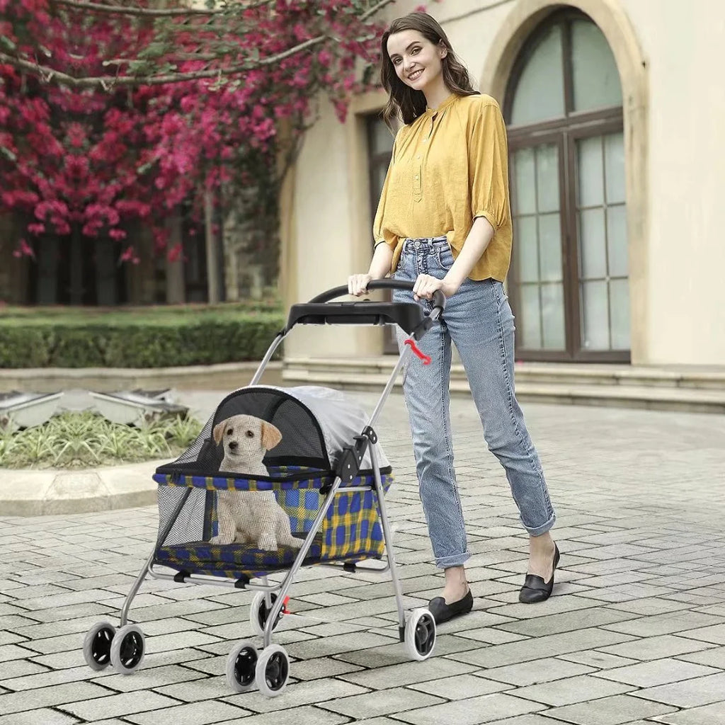 Yellow Plaid Pet Stroller J523808