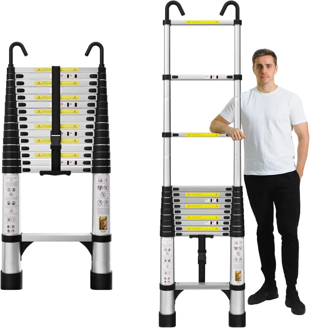 16.5FT Aluminum Telescoping Ladder with Stabilizer Bar & Wheels B997