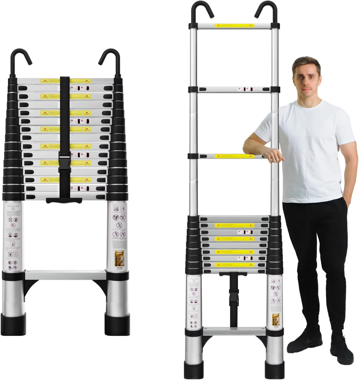 16.5FT Aluminum Telescoping Ladder with Stabilizer Bar & Wheels B997