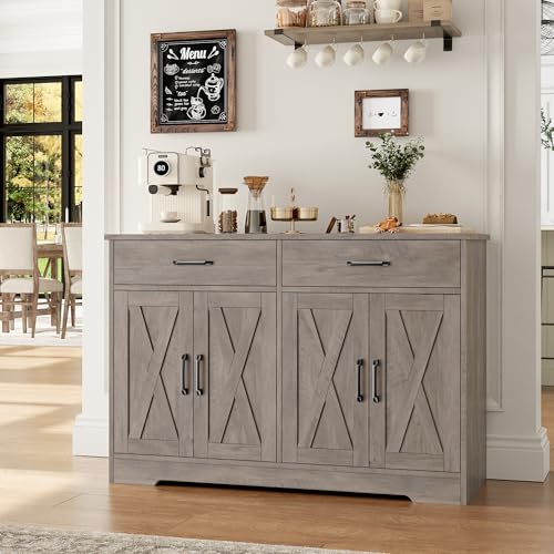 Black Rustic Brown Buffet Cabinet with Drawers and Shelves P889