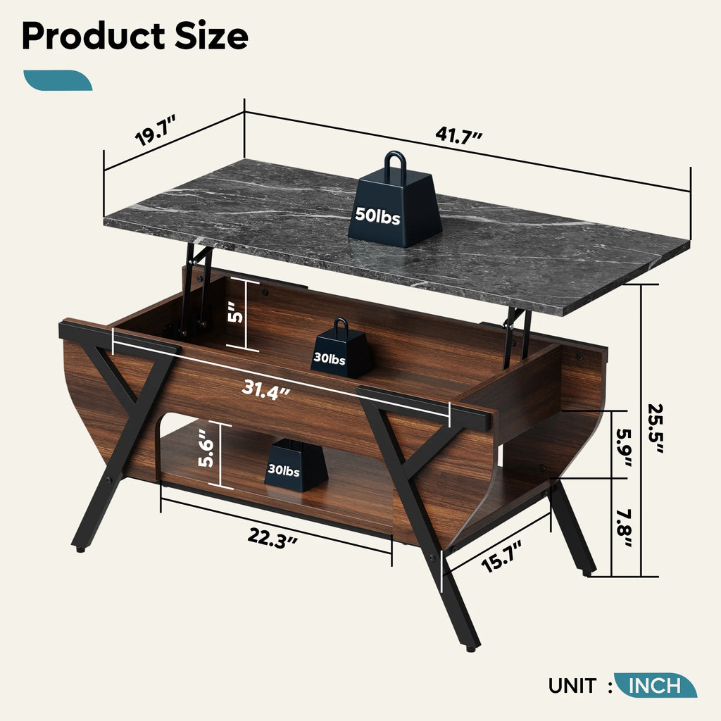 Lift Top Coffee Table with LED Lights and 2-Tier Storage Shelf P160164