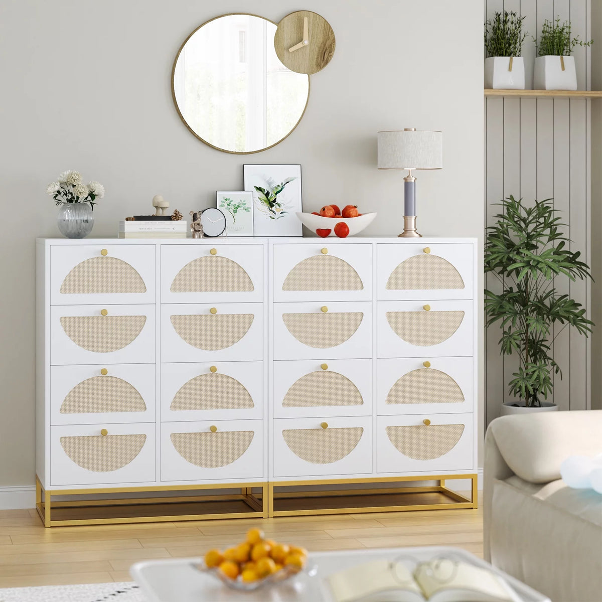 White 8 Drawer Rattan Wood Dresser K81655