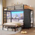 Twin Over Twin L-Shaped Bunk Bed with Desk, 5 Storage Drawers, Guardrail & Stairs, Black C5794