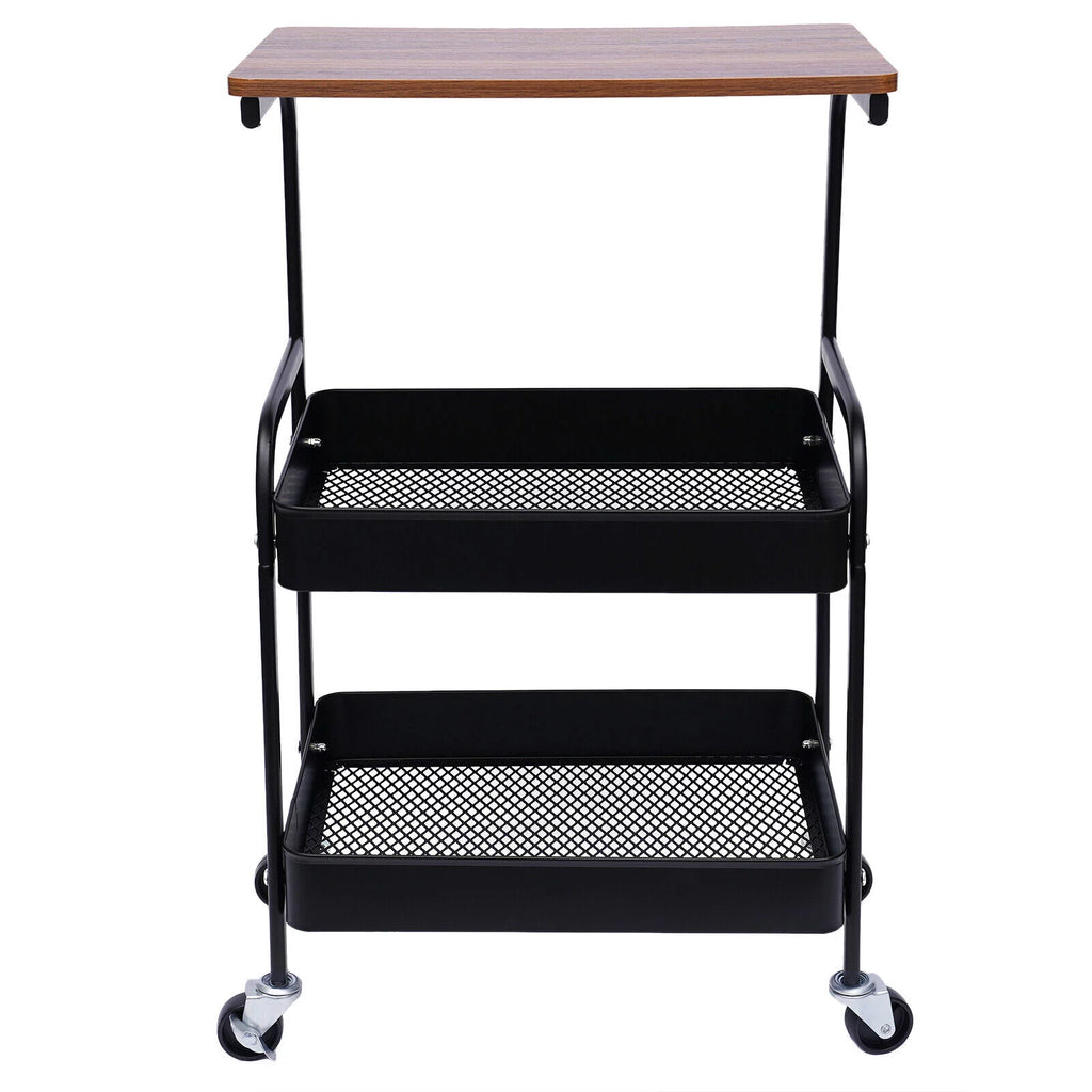 3 Tier Rolling Printer Cart with Wheel (Black+Brown) W1738
