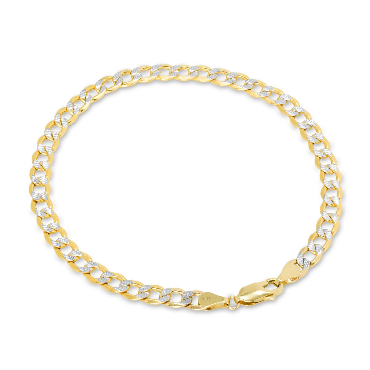 14k Yellow Gold Cuban Chain Diamond Cut Two Tone Bracelet P537