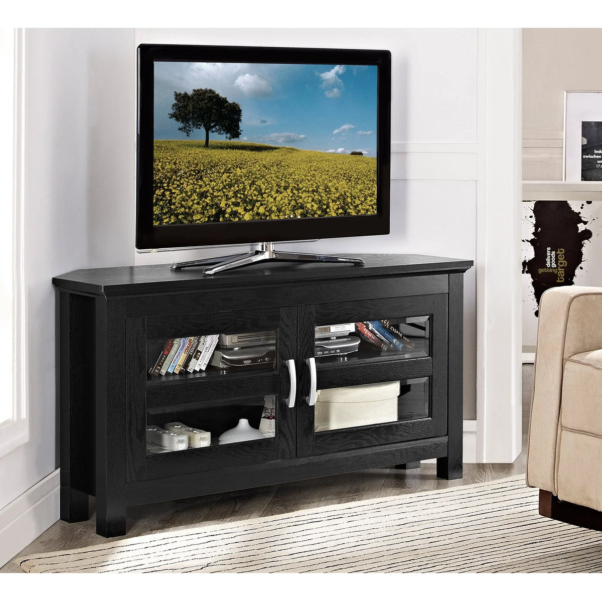Grey Wash Wood Corner TV Console I679015