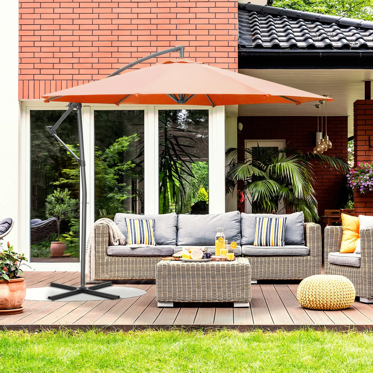 10ft Offset Patio Umbrella with Cross Base L64456