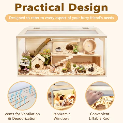 Extra Large Wooden Hamster Cage with Acrylic Sheets (32 x 16 x 16 Inch) D5541
