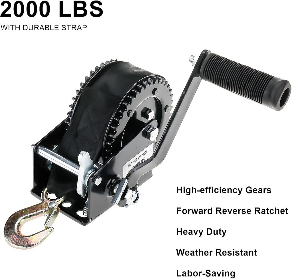 Heavy Duty Hand Winch 2000LBS with 25-Foot Strap, Pack of 2 A346