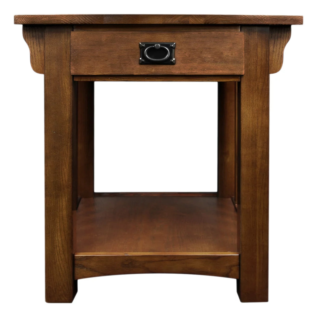 Medium Oak Solid Wood End Table with Drawer D957