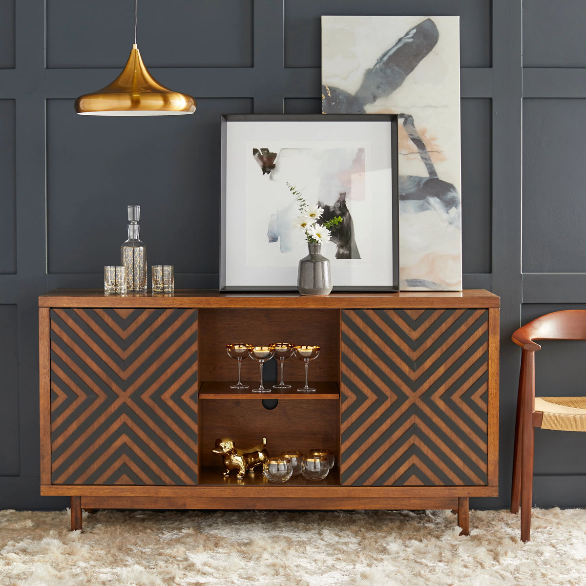 Mid-century Modern Buffet/Sideboard Tobacco Brown/Black X171628
