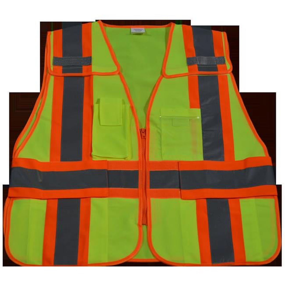 Lime Solid Public Safety Vest with Orange Binding 5-Point Breakaway 5 Pockets E347062