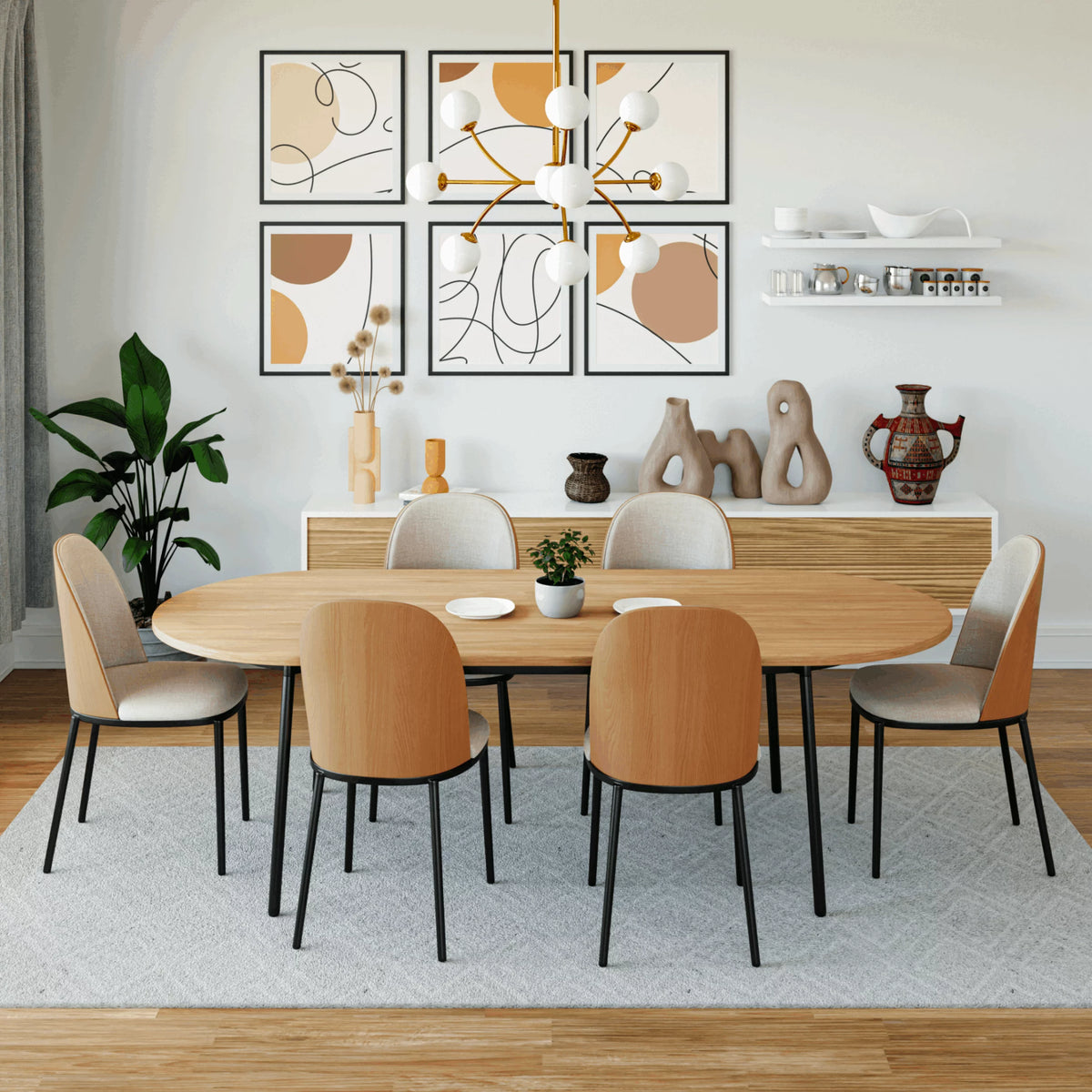 83" Oval Dining Table with MDF Top and Black Steel Legs P33152