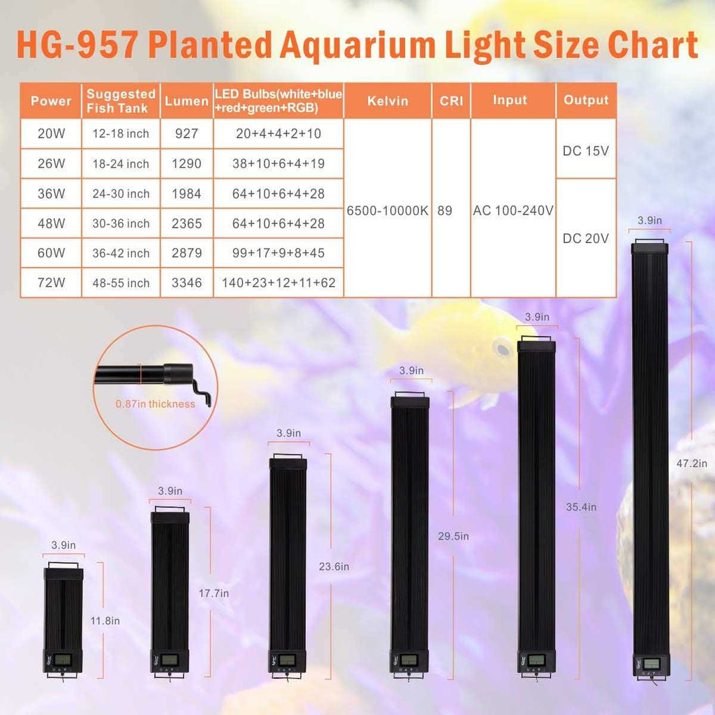 Hygger Auto On Off LED Aquarium Light Extendable 7 Colors Full Spectrum Light Fixture for Freshwater Planted Tank Build O7396