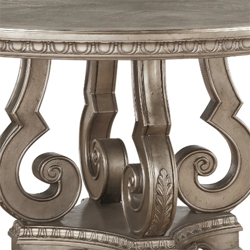 Champagne Gold Wooden Dining Table with Pedestal Base N252889