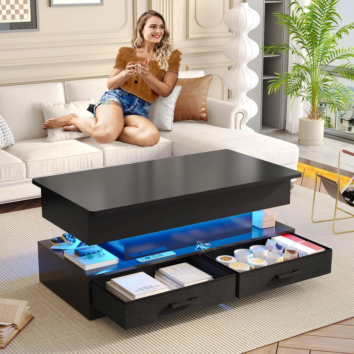40" Lift Top Coffee Table with Storage and 2 Fabric Drawers N99202