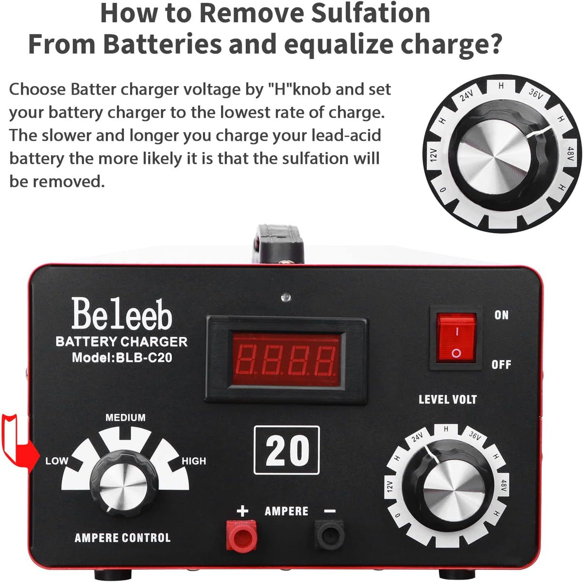 Adjustable Battery Charger 12V 24V 36V 48V with Smart Chip for Lead-Acid Lithium-ion Batteries V3020