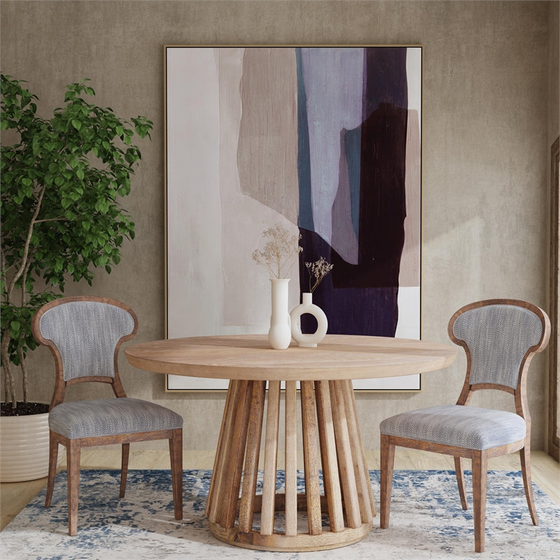 Tan Round Wood Dining Table with Tapered Slat Base B5485