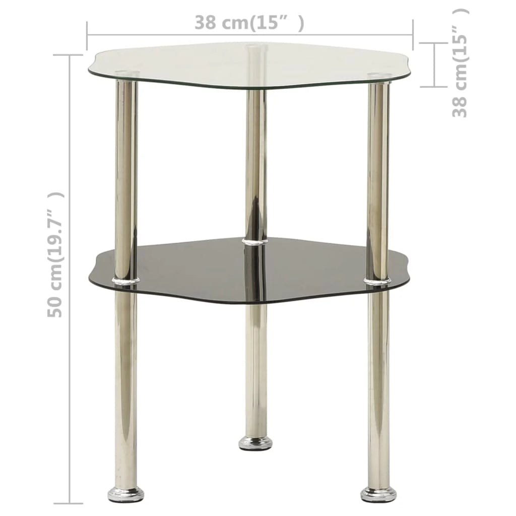 2-Tier Transparent and Black Tempered Glass Side Table M1139