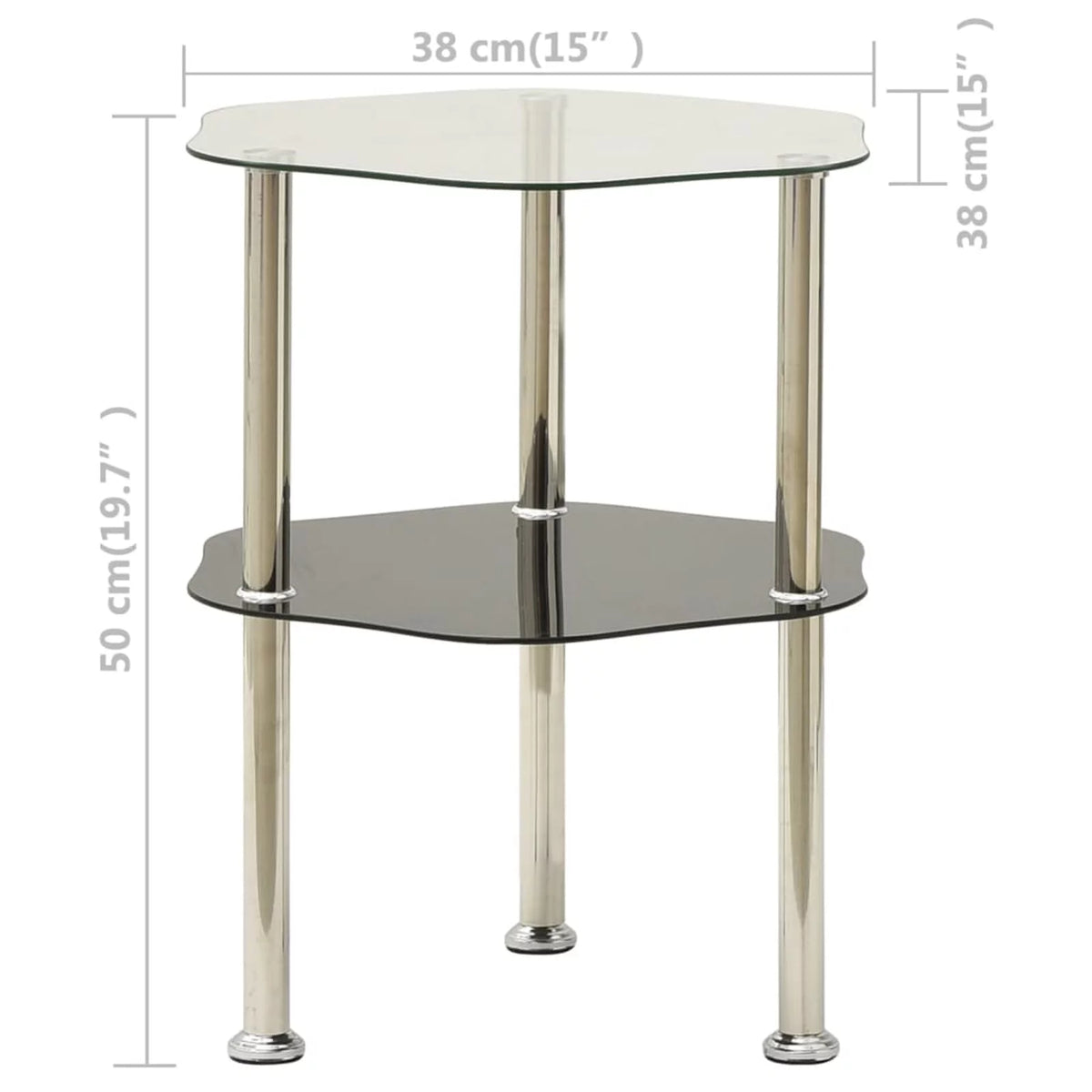 2-Tier Transparent and Black Tempered Glass Side Table M1139
