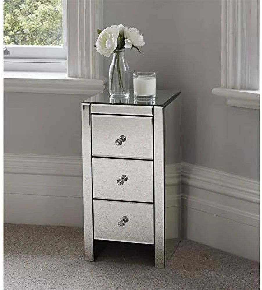 Mirrored Nightstand with 3 Drawers Silver L3469
