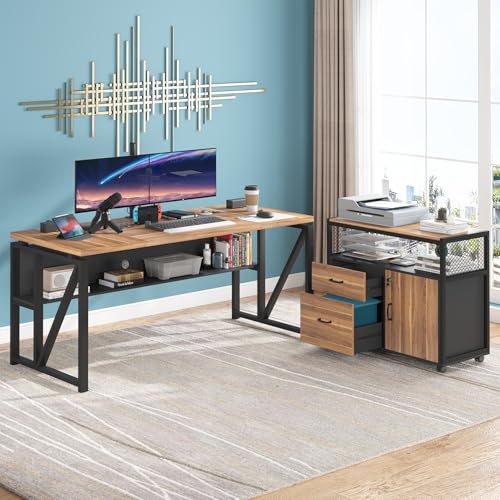 L Shaped Desk with Drawer Cabinet and File Cabinet O4430