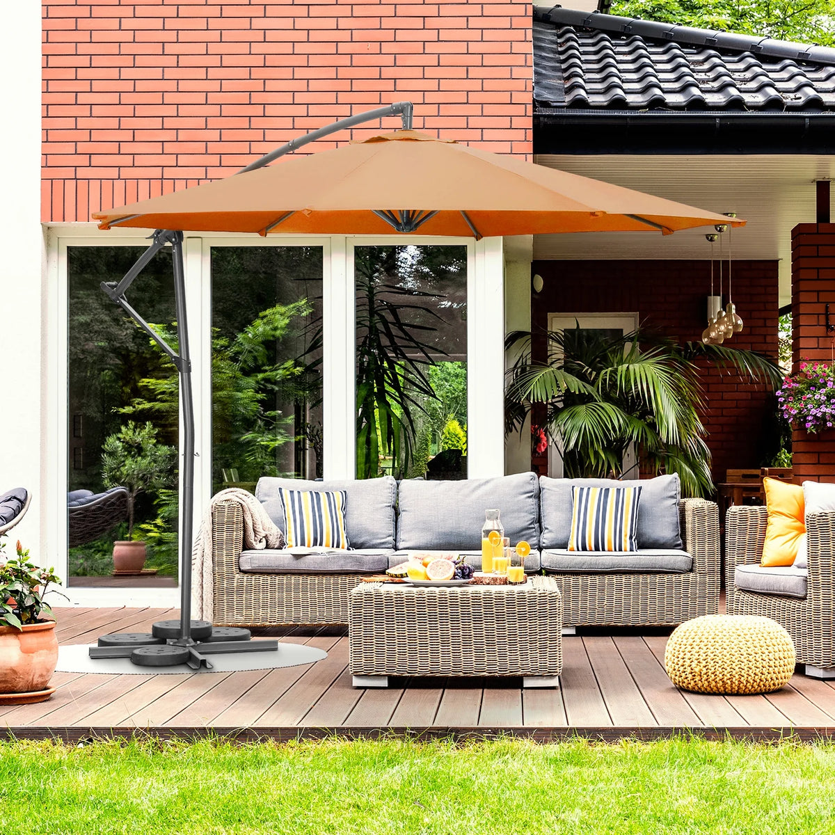 10ft Offset Patio Umbrella with Cross Base L64456