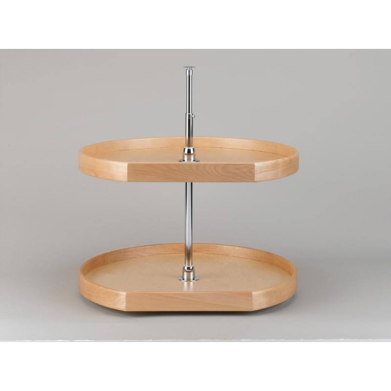 Natural Wood D-Shape 2-Shelf Lazy Susan R6008