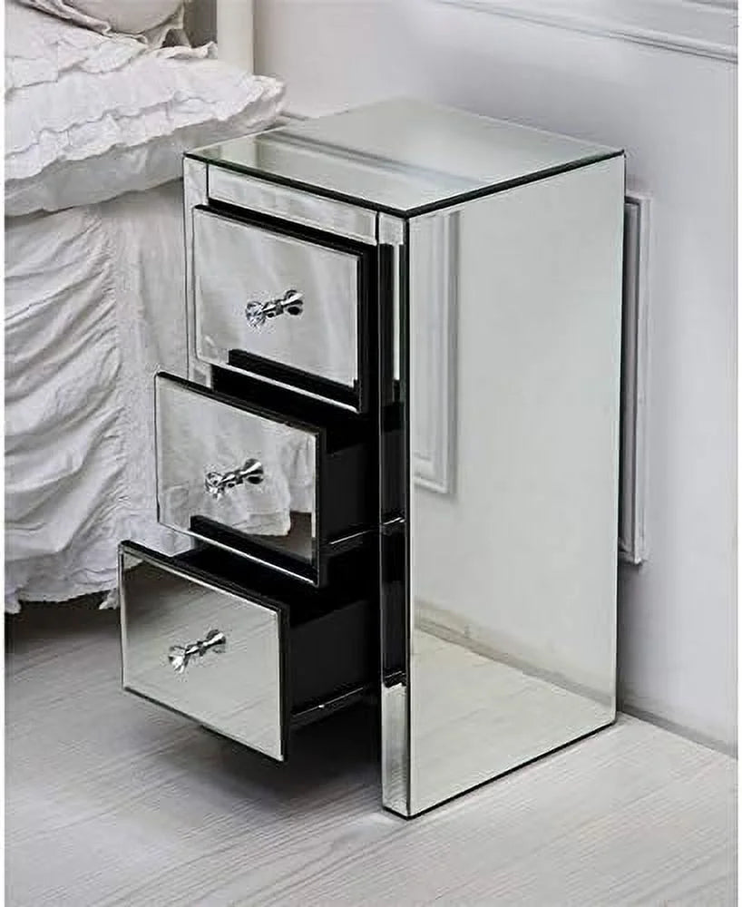 Mirrored Nightstand with 3 Drawers Silver L3469