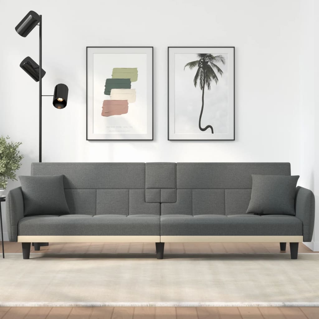 Dark Gray Fabric Sofa Bed with Cup Holders W880