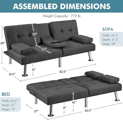 Dark Gray Convertible Sofa Bed T559364