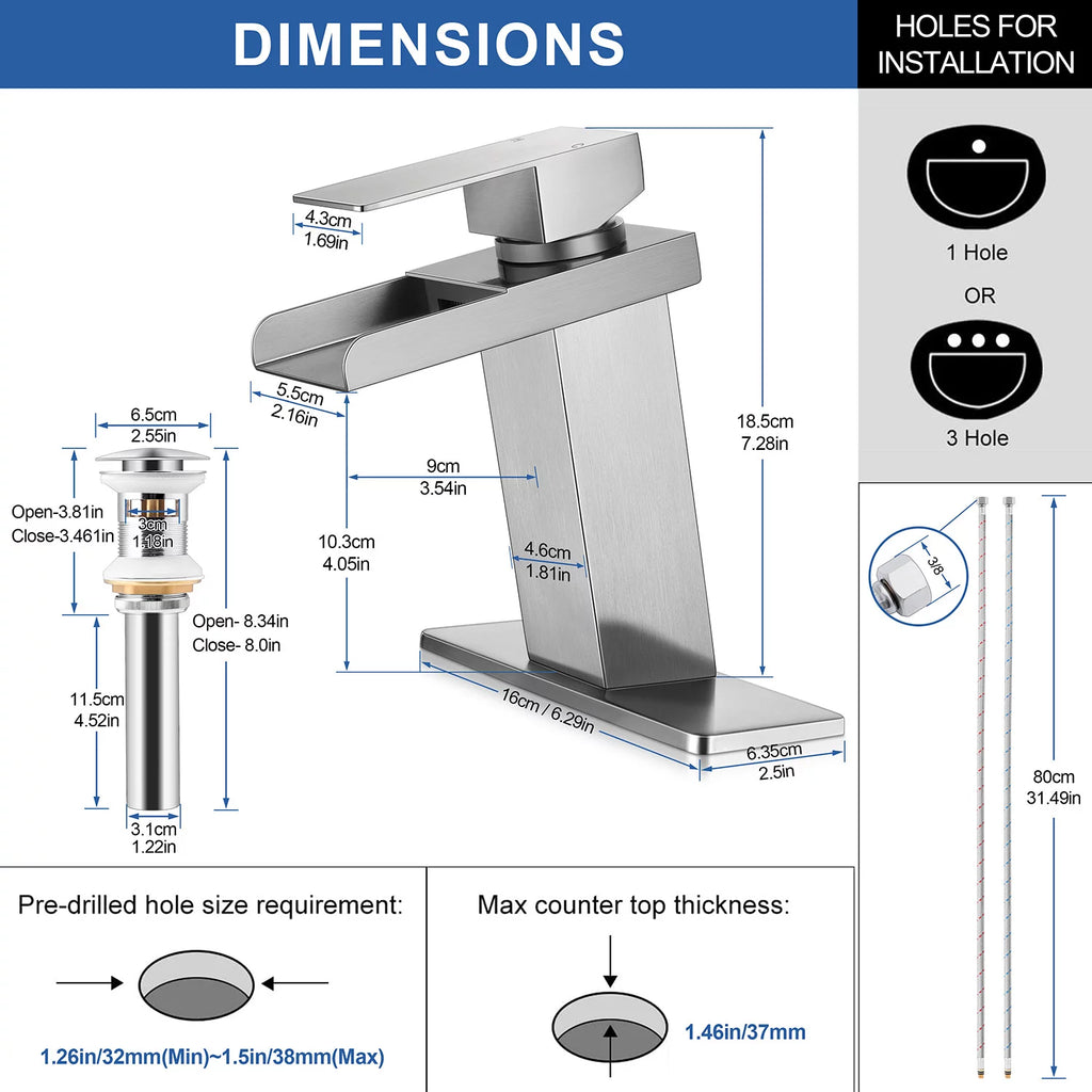 Modern Waterfall Spout Bathroom Sink Faucet E6502